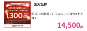 楽天証券　新規口座開設＋入金で14,500円分ポイントGET
